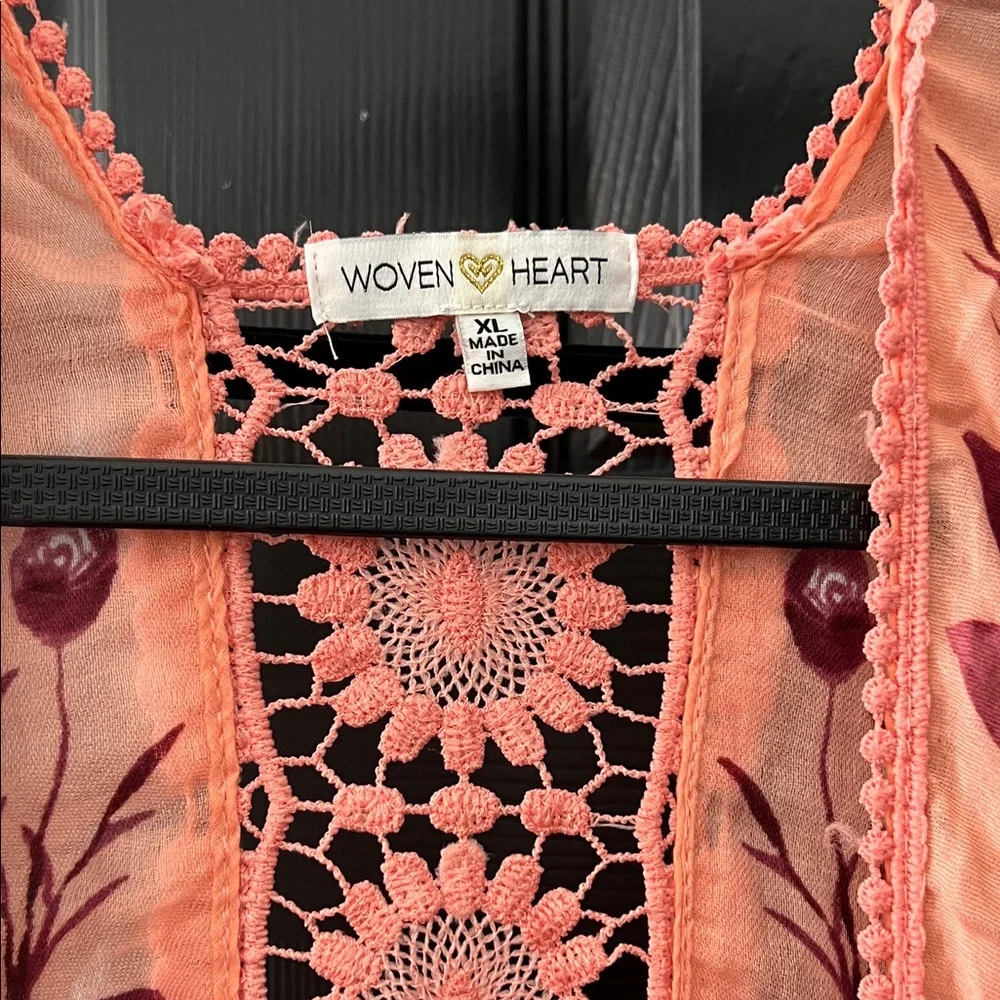 Woven Heart Coral Floral Kimono - Picture 2 of 2